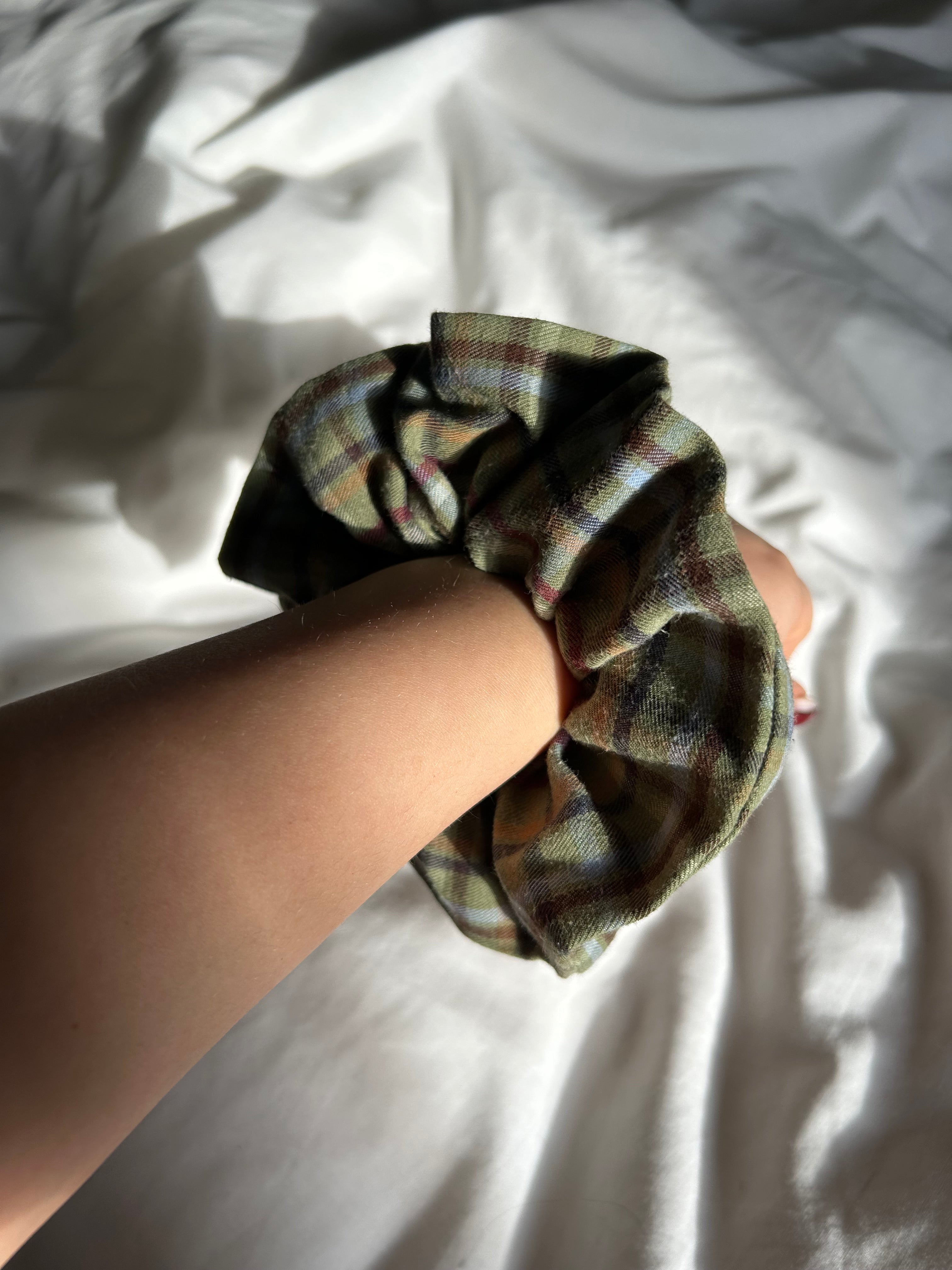 Green blue and red scrunchie