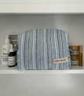 Blue, black and white makeup bag