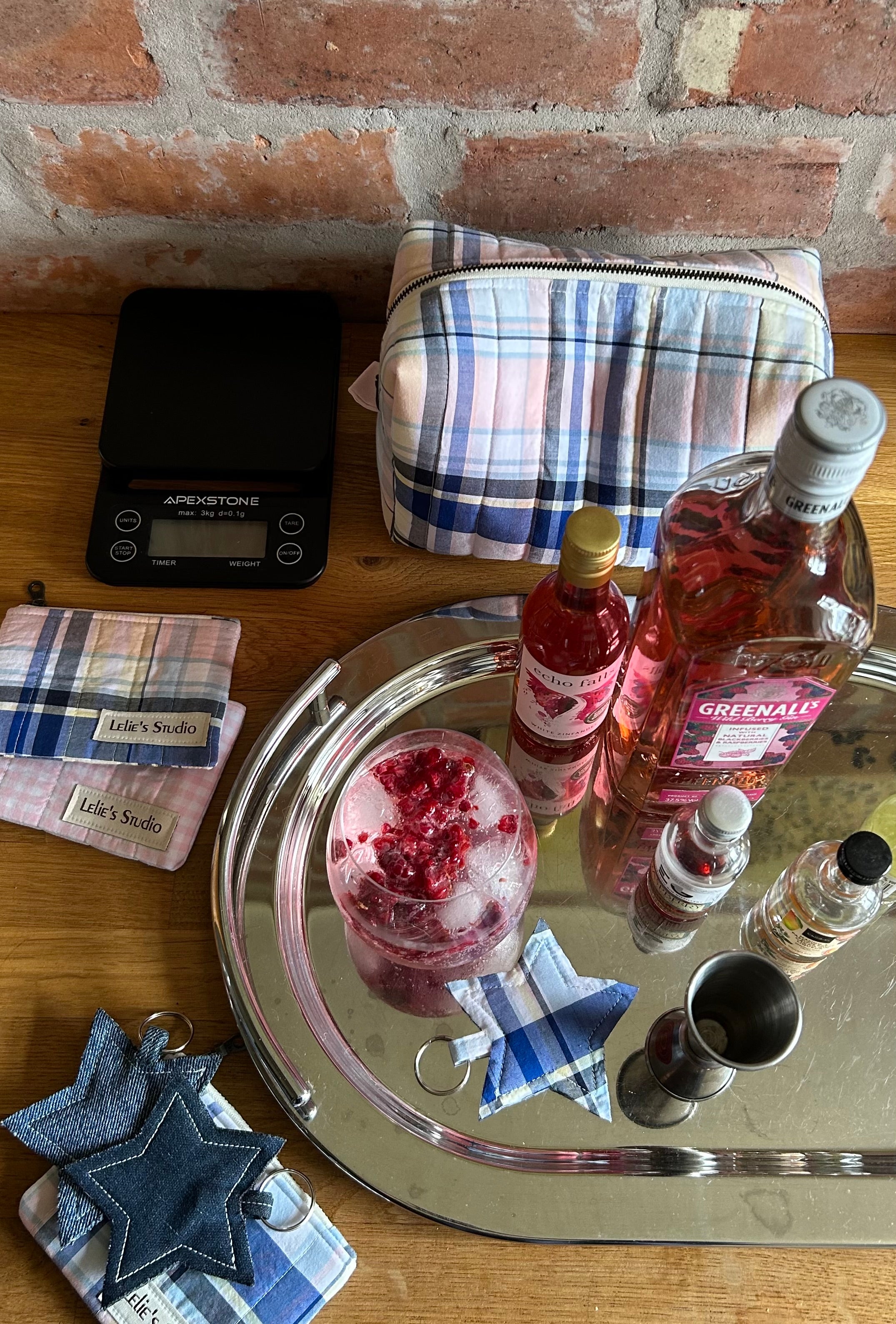Blue and pink plaid coin purse