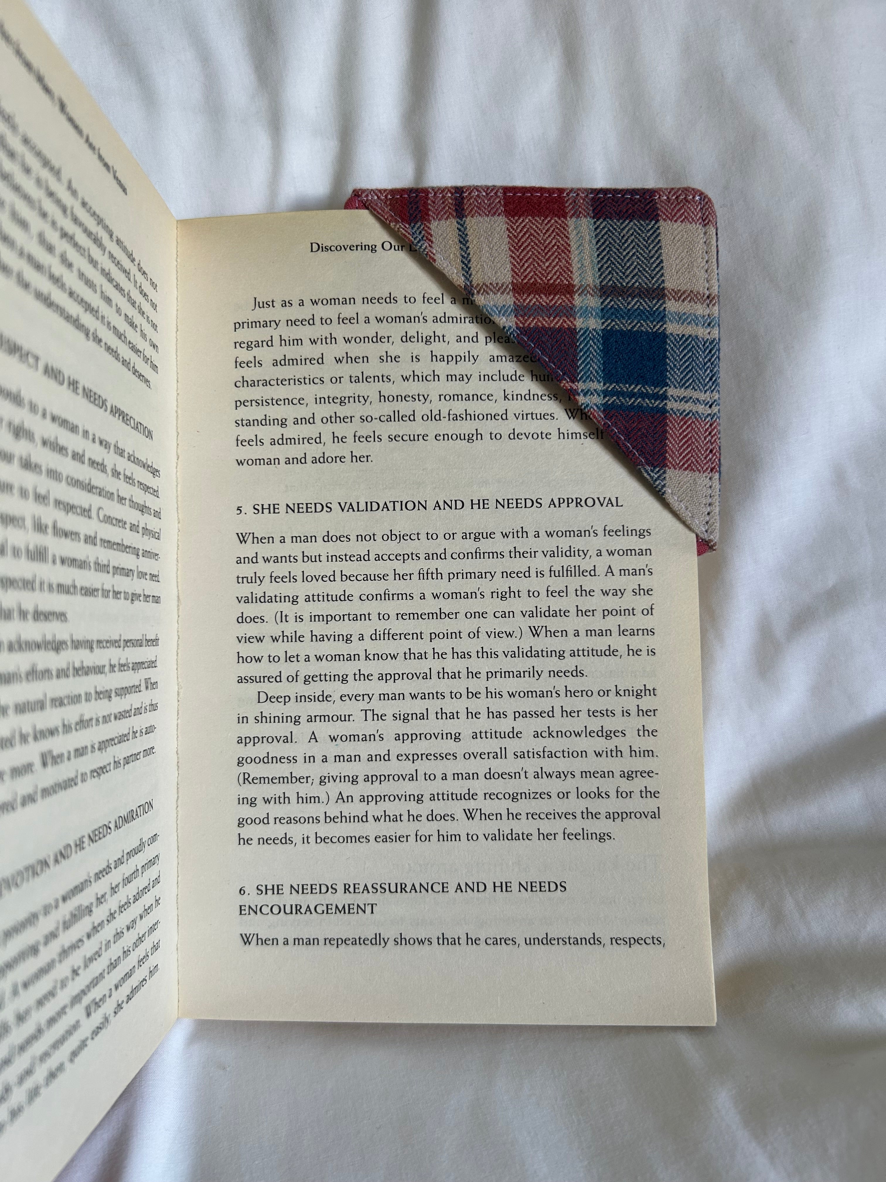Red and blue plaid corner bookmark