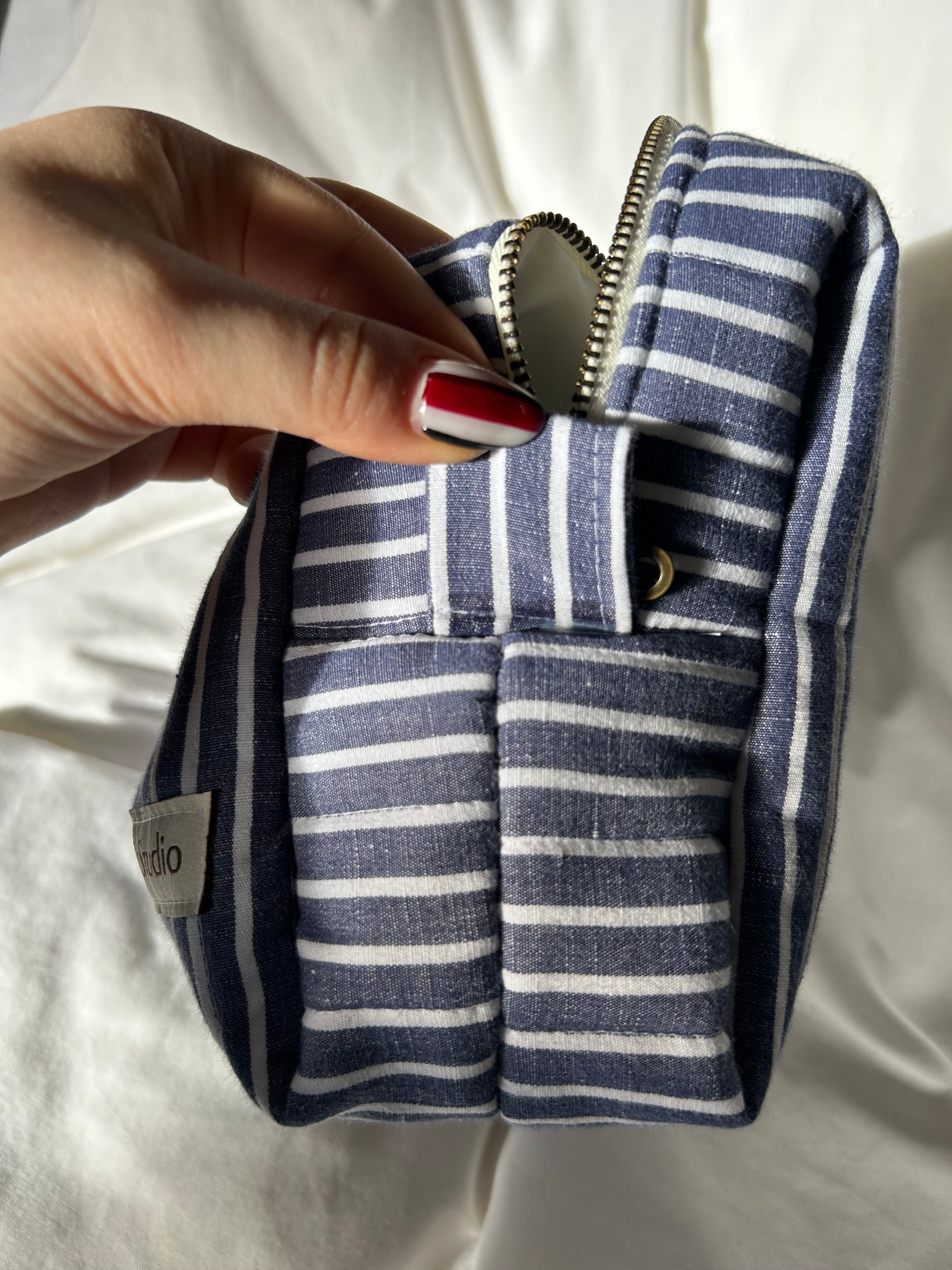 Blue and white makeup bag- Happy accident discount