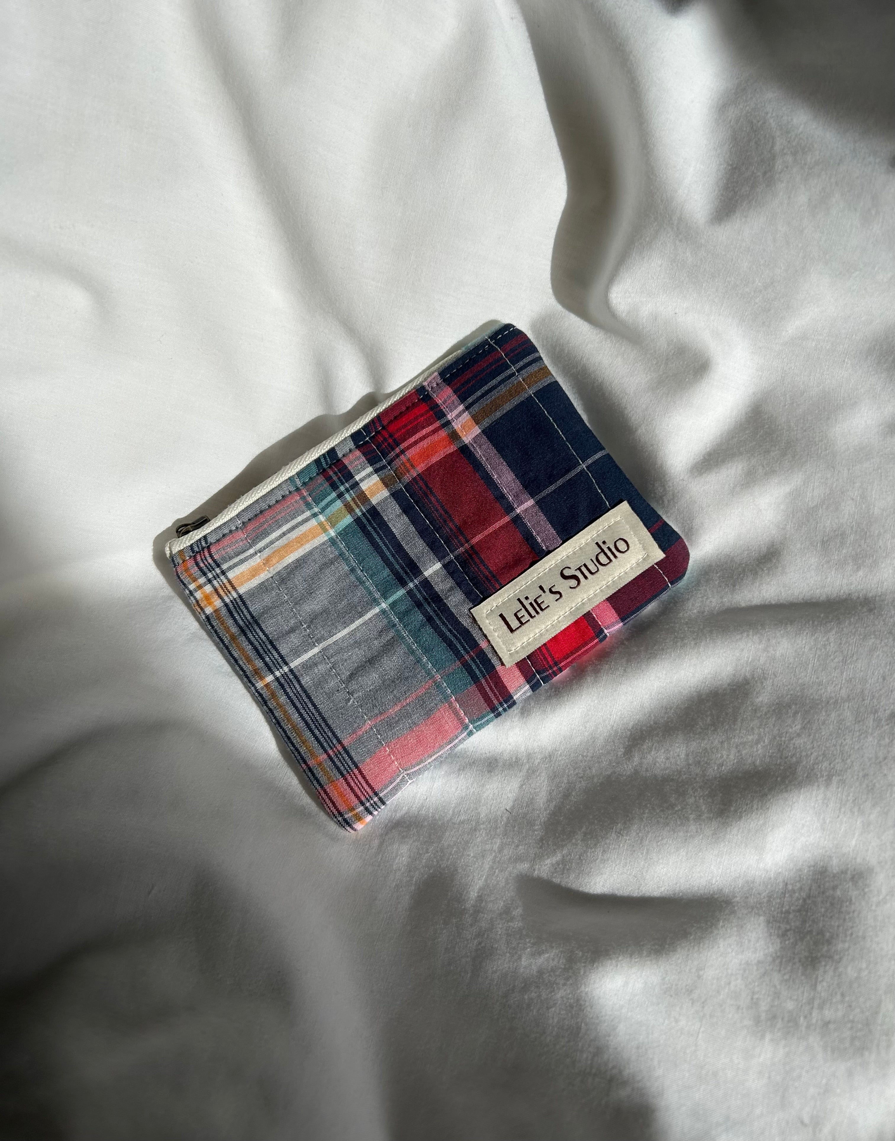 Navy, red and pink plaid coin purse