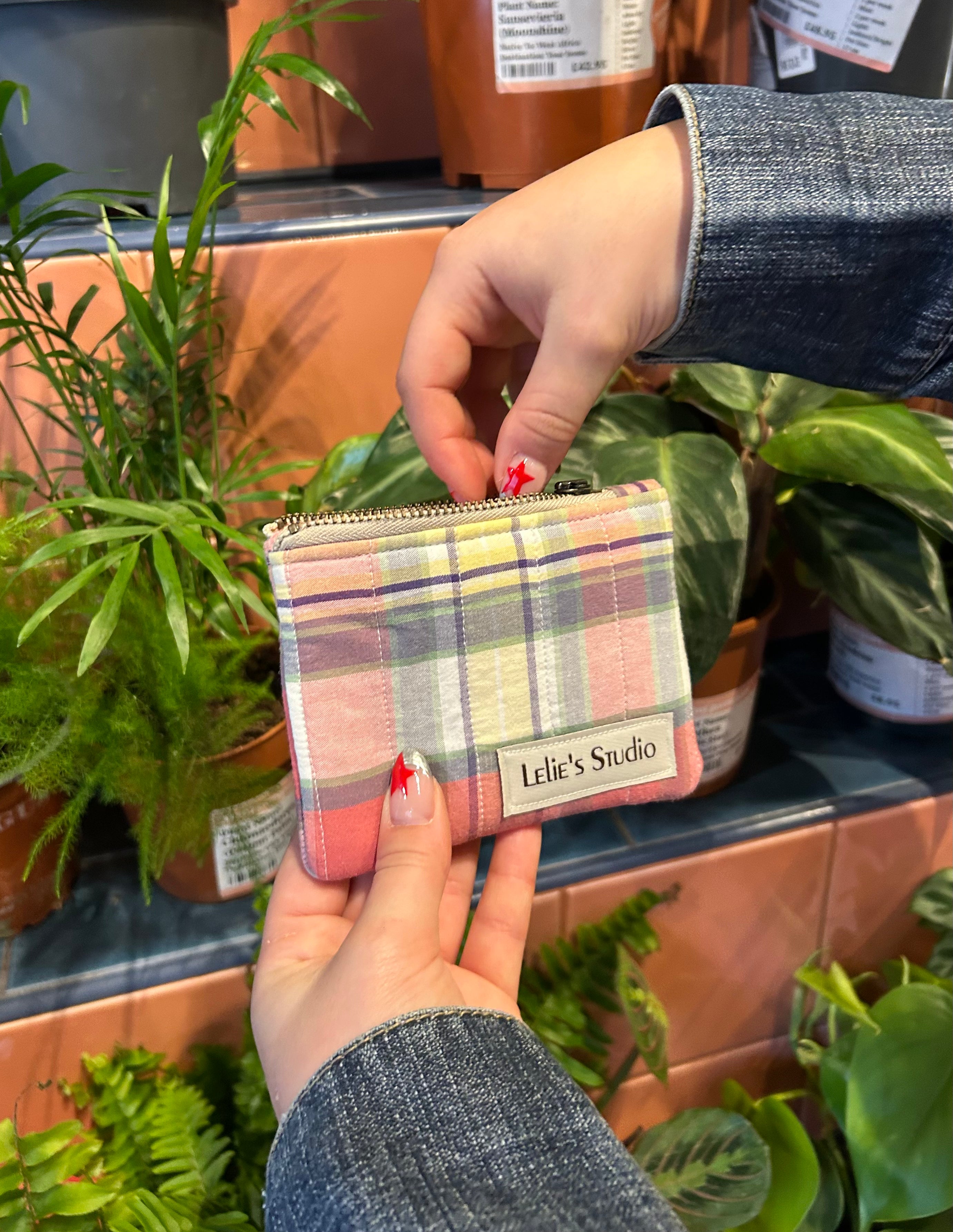 Blue gingham coin purse